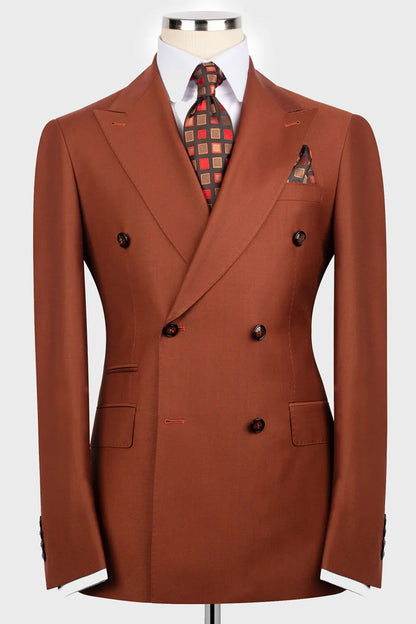 Men's Brown Double-breasted 2-piece Suit