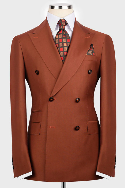 Men's Brown Double-breasted 2-piece Suit