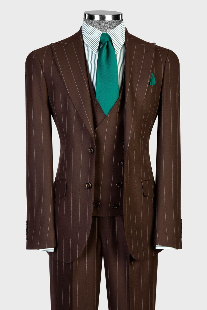Men's Striped Peak Lapel 3-piece Suit