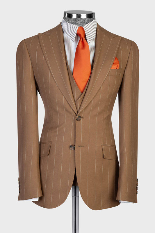 Men's Striped 3-piece Suit in Brown