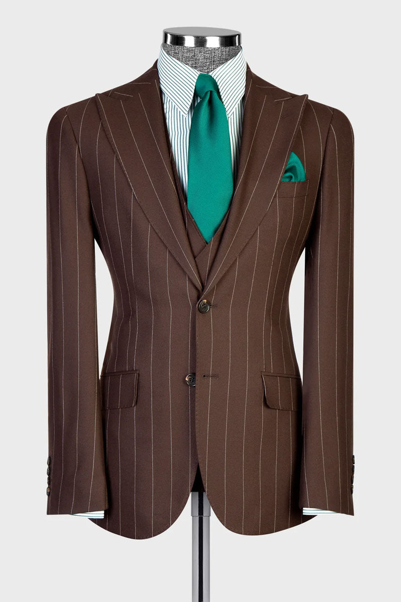 Men's Striped Peak Lapel 3-piece Suit