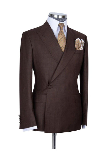Dark Brown 2 Piece Classic Peak Lapel Side Button Suit
