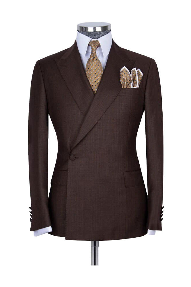 Dark Brown 2 Piece Classic Peak Lapel Side Button Suit