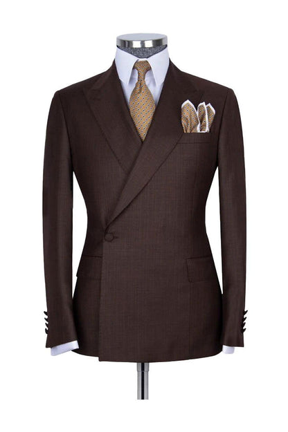 Dark Brown 2 Piece Classic Peak Lapel Side Button Suit