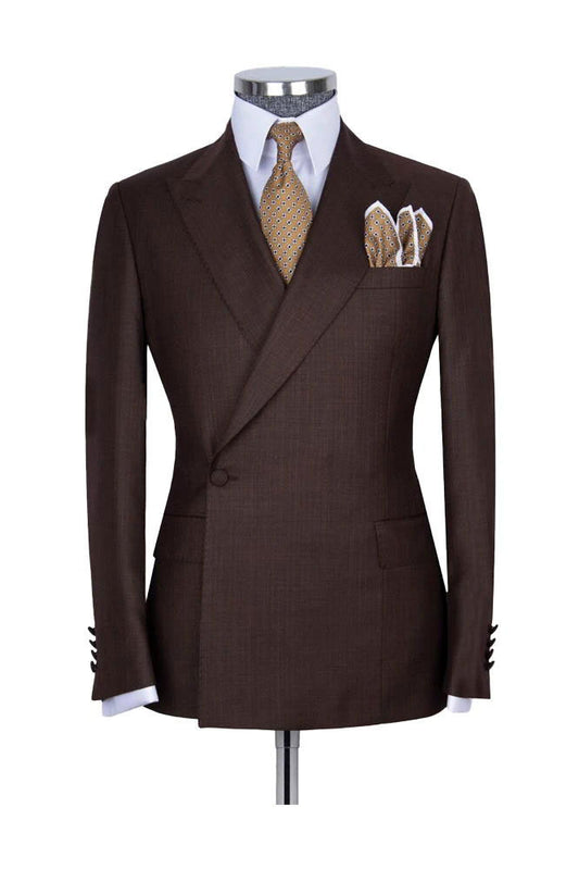 Dark Brown 2 Piece Classic Peak Lapel Side Button Suit