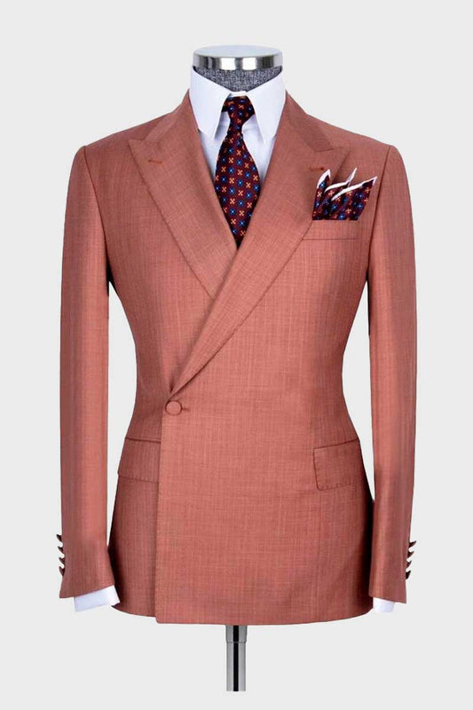 Brown 2 Piece Classic Peak Lapel One Button Suit