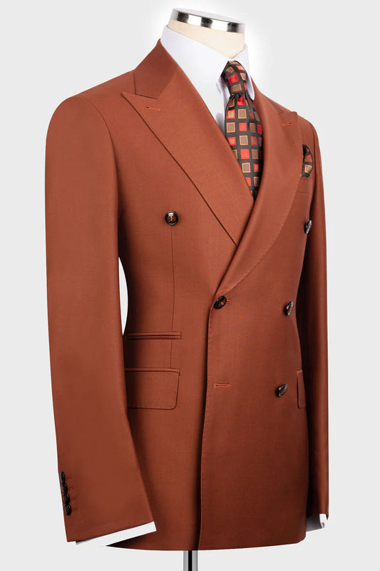 Men's Brown Double-breasted 2-piece Suit