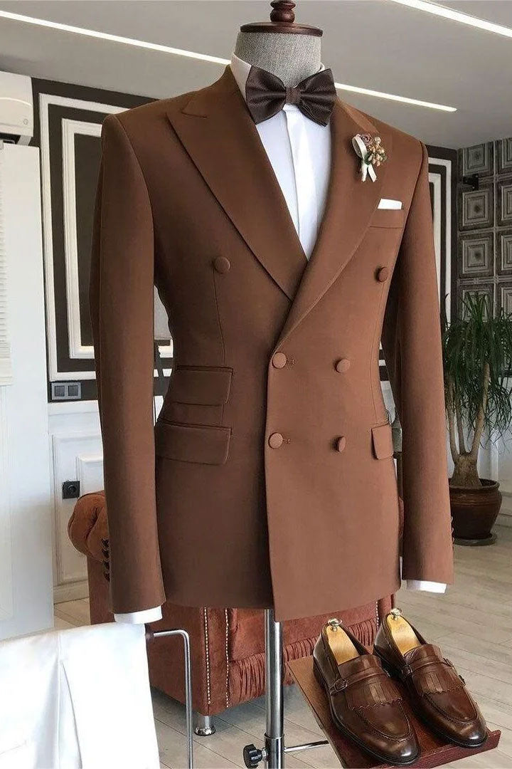 Brown Double-breasted Bespoke 2-pece Blazer Suits
