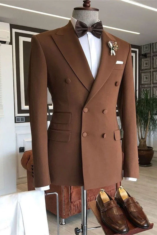 Brown Double-breasted Bespoke 2-pece Blazer Suits