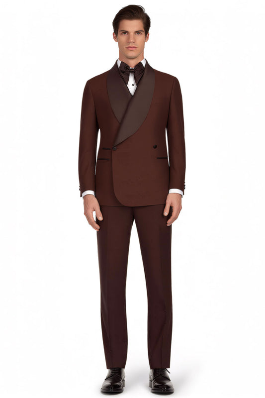 Brown Shawl Lapel Double Breasted Tuxedo