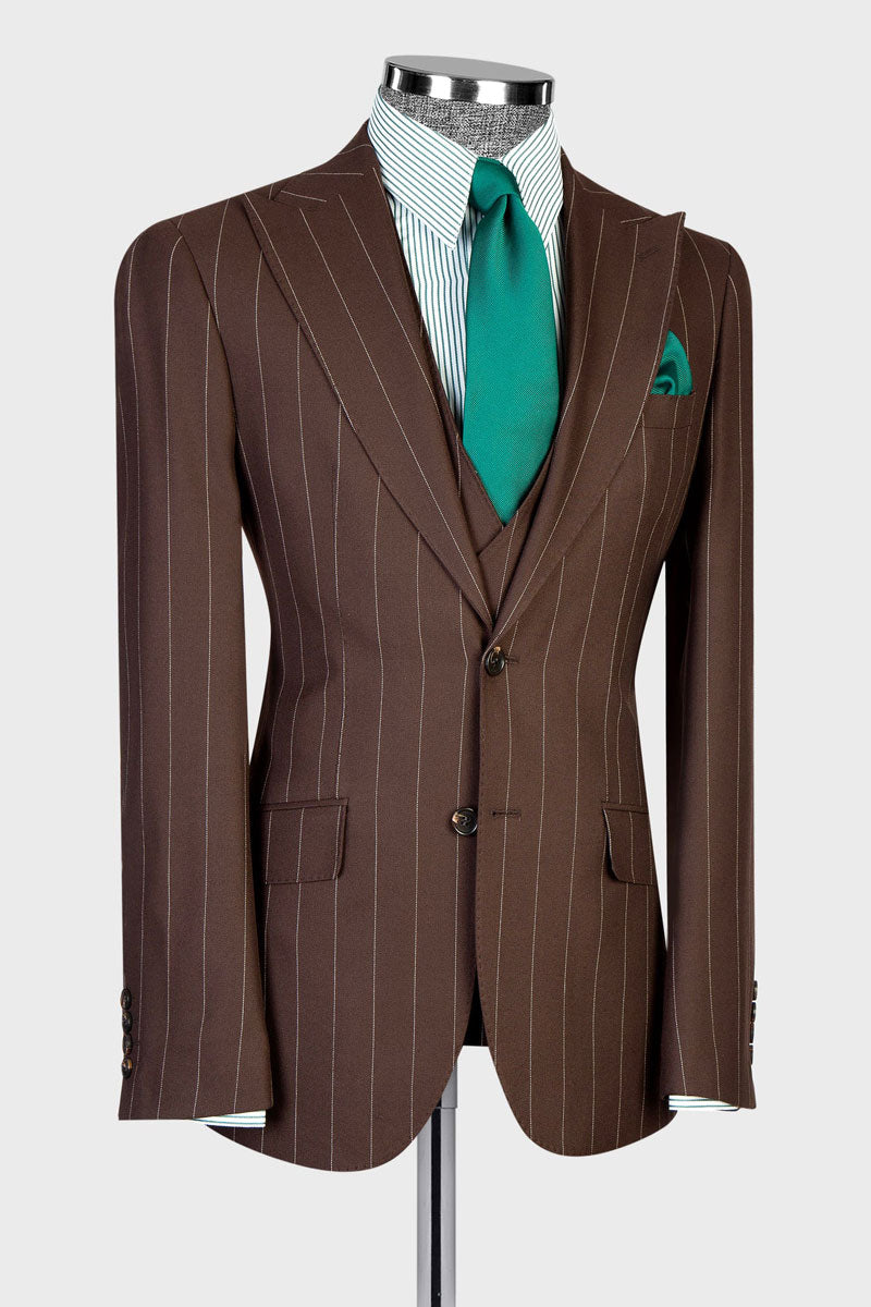 Men's Striped Peak Lapel 3-piece Suit