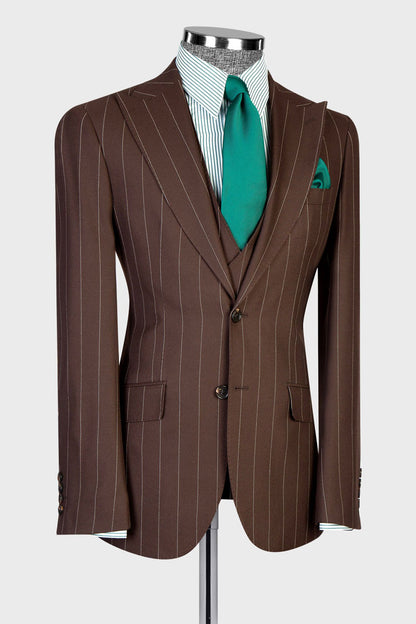Men's Striped Peak Lapel 3-piece Suit