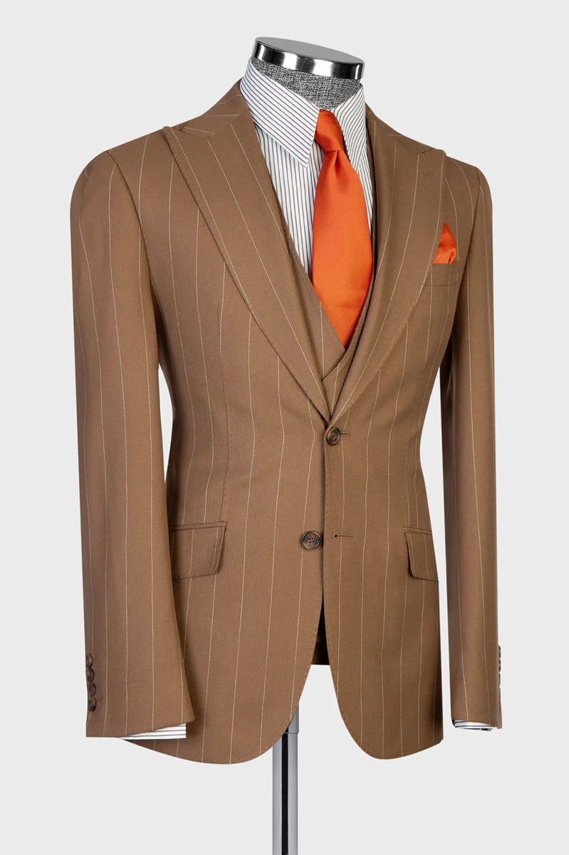 Men's Striped 3-piece Suit in Brown