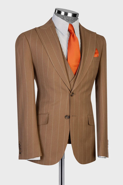 Men's Striped 3-piece Suit in Brown