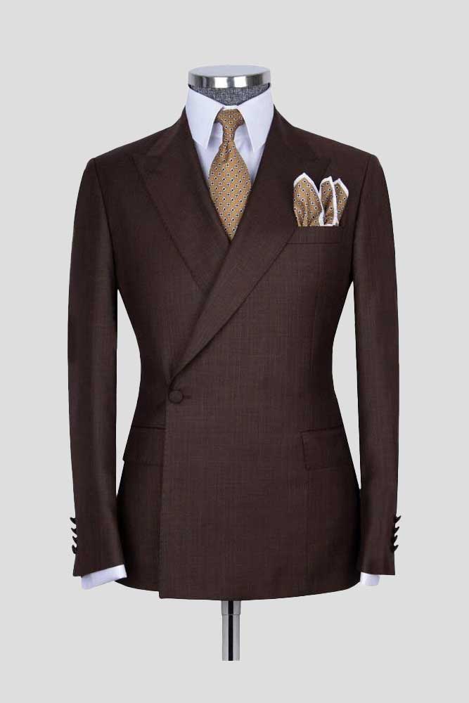 Dark Brown 2 Piece Classic Peak Lapel One Button Suit