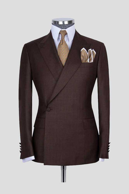 Dark Brown 2 Piece Classic Peak Lapel One Button Suit