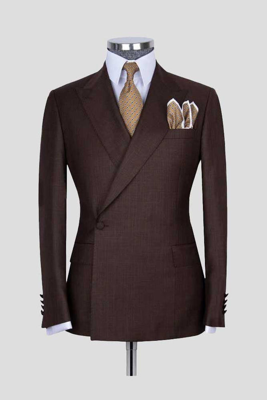 Dark Brown 2 Piece Classic Peak Lapel Side Button Suit
