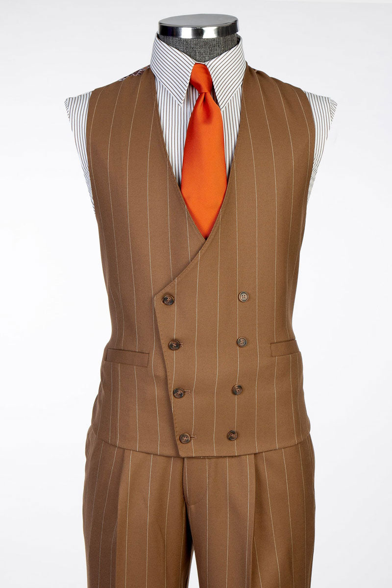 Men's Striped 3-piece Suit in Brown