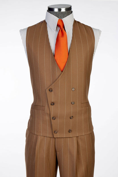Men's Striped 3-piece Suit in Brown