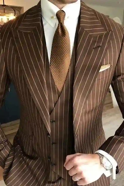 Pinstripe Peak Lapel 3-piece Suit
