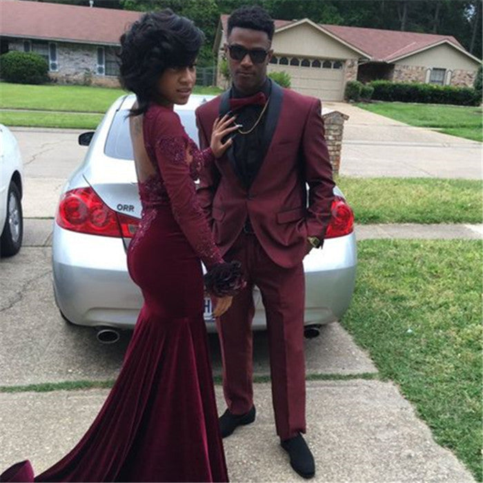 Burgundy One Button Slim Fit Prom Party Men's Suit