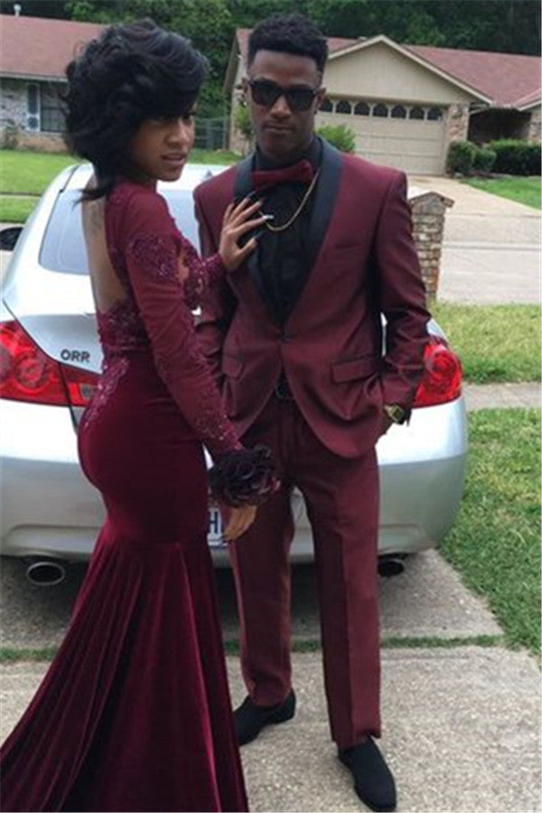Burgundy One Button Slim Fit Prom Party Men's Suit