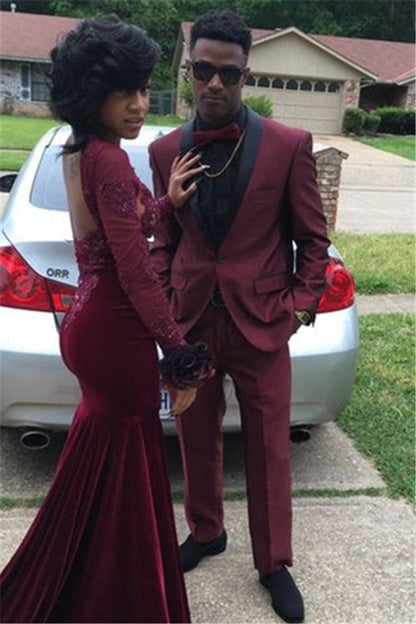 Burgundy One Button Slim Fit Prom Party Men's Suit