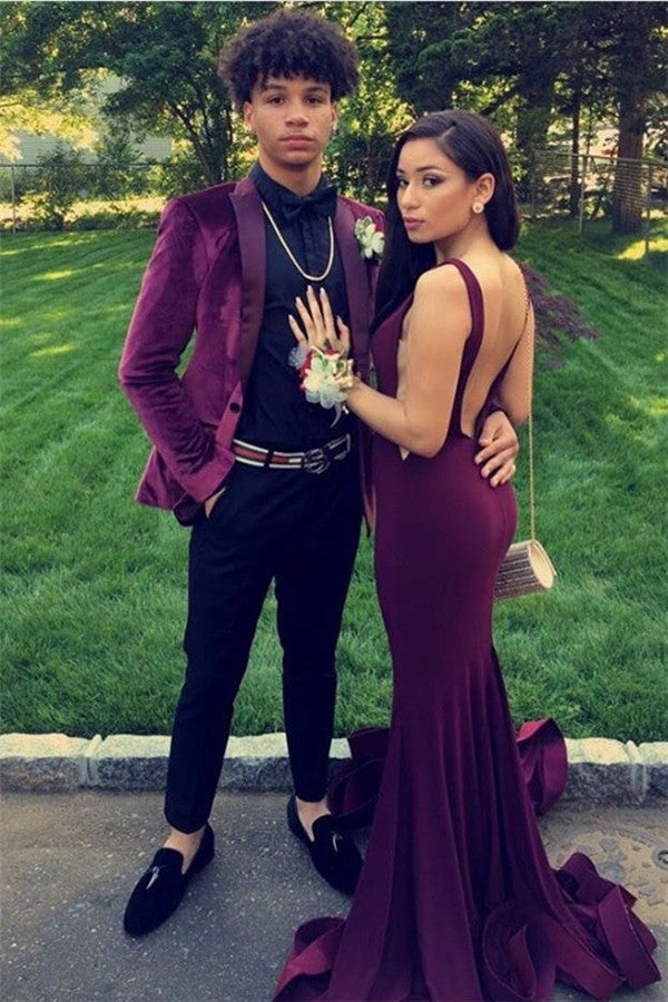 Burgundy Velvet 2-Pieces Peak Lapel Bespoke Prom Suits for Men