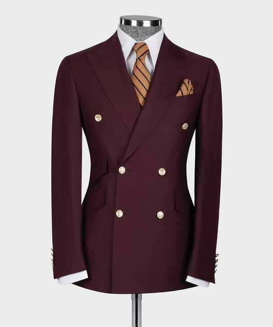 Latest Peaked Lapel Burgundy Double Breasted Suit for Prom