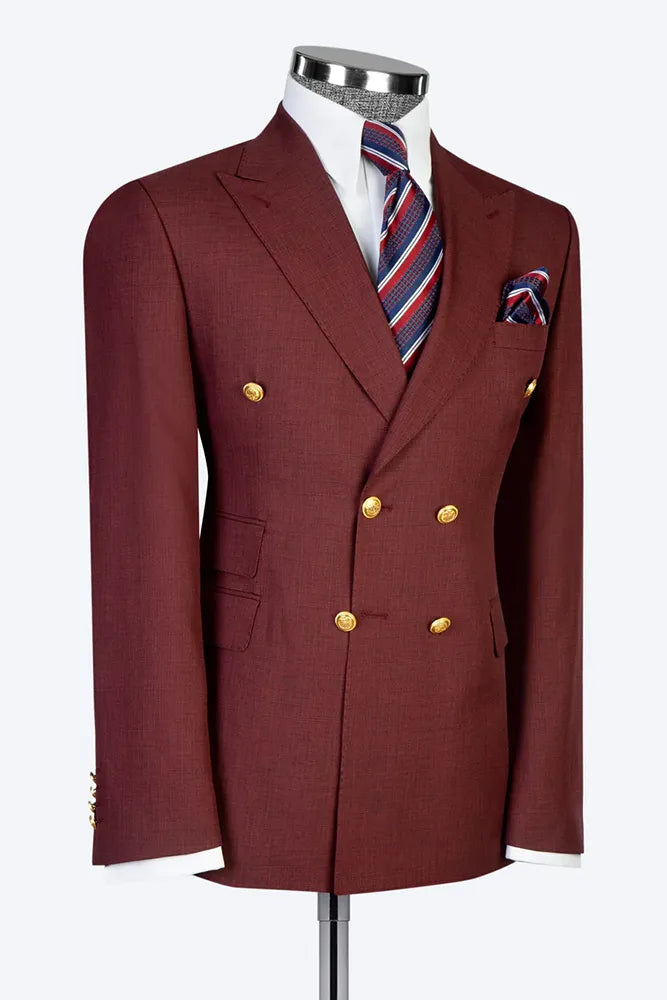 Double-breasted 2-piece Suit in Burgundy