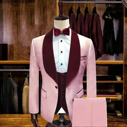 Candy Pink Stylsih Shawl Lapel Slim Fit Men Suits for Wedding