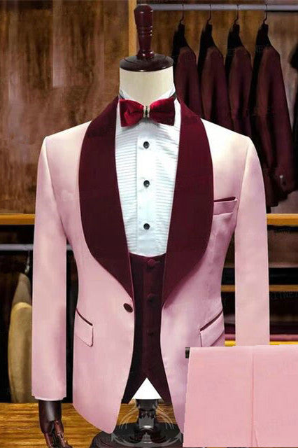 Candy Pink Stylsih Shawl Lapel Slim Fit Men Suits for Wedding