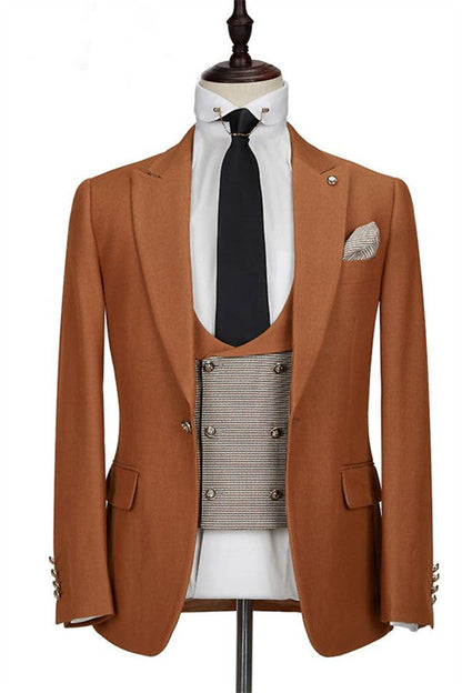 Caramel Brown Three Piece Suits for Dinner Formal Bespoke Prom Suits Tuxedos