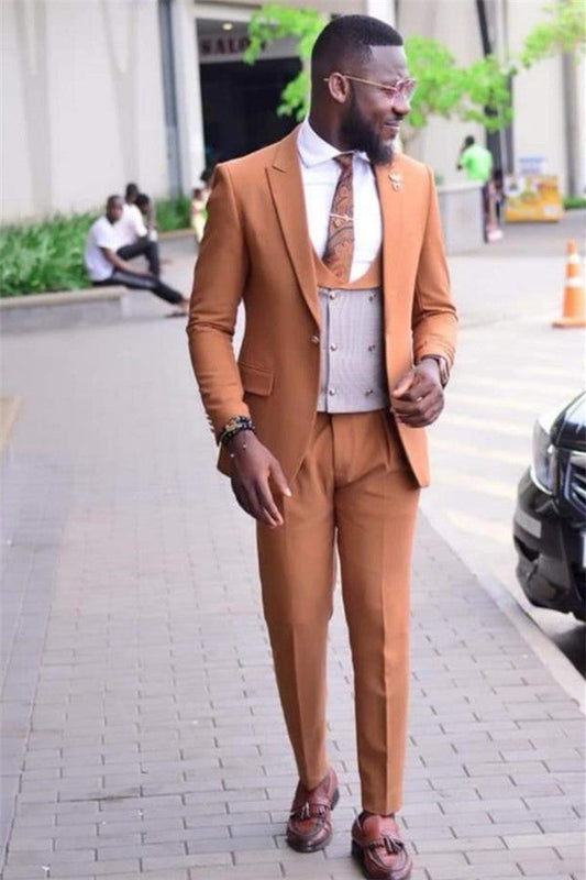 Caramel Brown Three Piece Suits for Dinner Formal Bespoke Prom Suits Tuxedos