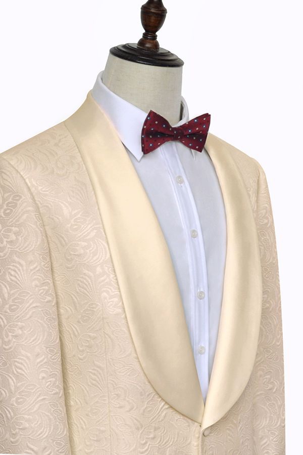 Champagne Jacquard Wedding Tuxedos for Groom Silk Shawl Lapel