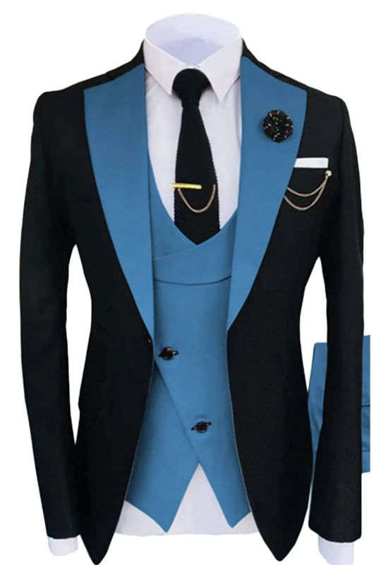 Chic Blue Shawl Lapel 3 Pieces Prom Suits Formal Wedding