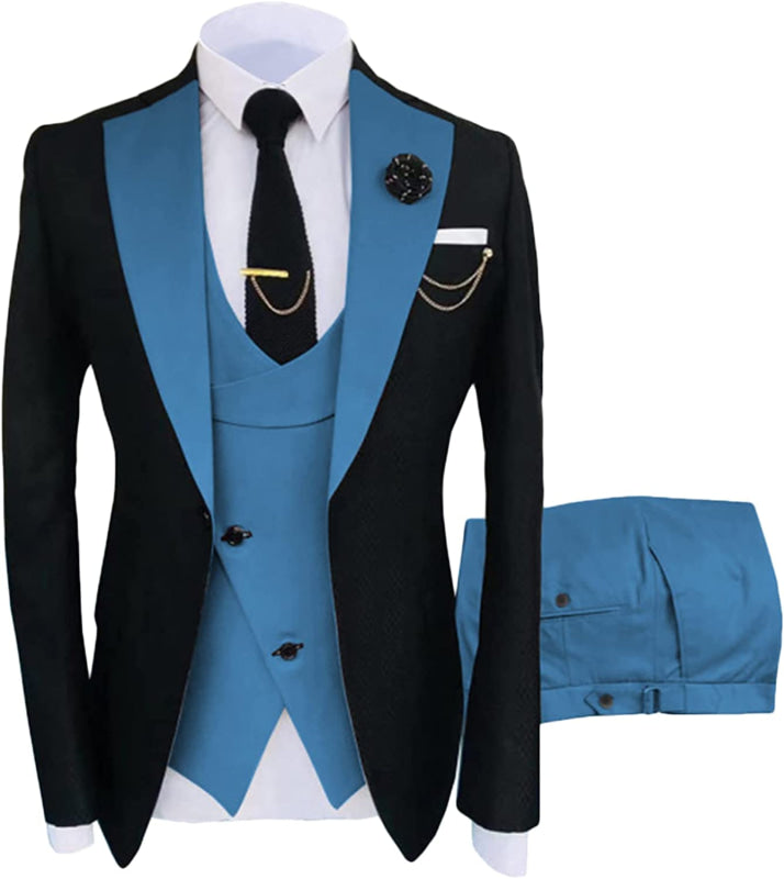 Chic Blue Shawl Lapel 3 Pieces Prom Suits Formal Wedding