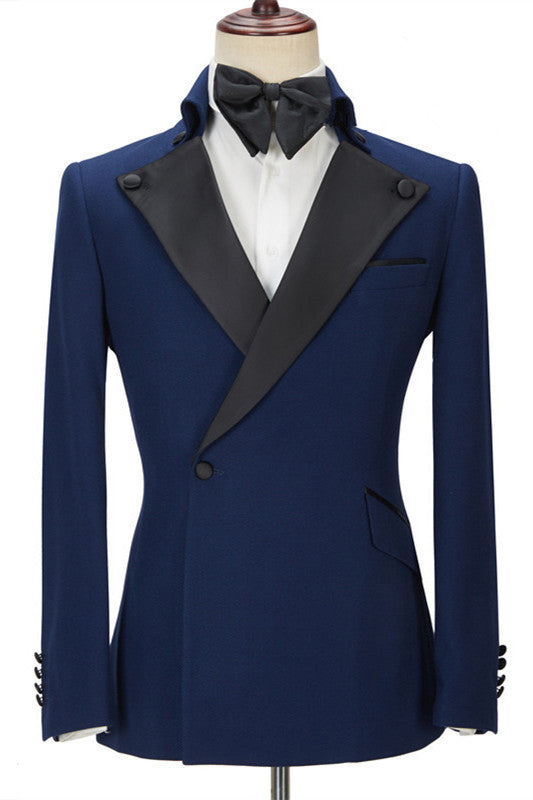 Chic Dark Navy Peak Lapel 2-Pieces Classic Men Suit for Prom