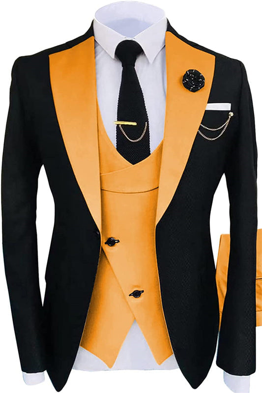 Chic Orange Shawl Lapel 3-Pieces Prom Black Suits