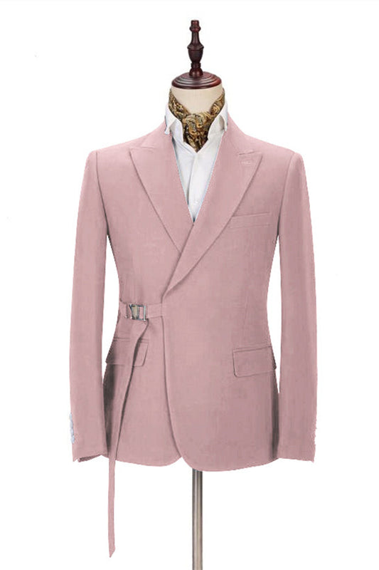 Chic Pink Men Casual Suit for Prom Buckle Button Formal Suit