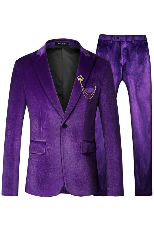 Chic Purple Peaked Lapel Velvet Prom Suits 2-pieces for Men