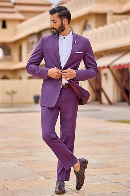 Chic Purple Slim Fit Notched Lapel Bespoke Prom Outfits for Men