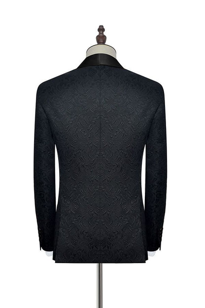 Black Shawl Lapel One Button Jacquard Wedding Tuxedo Suits