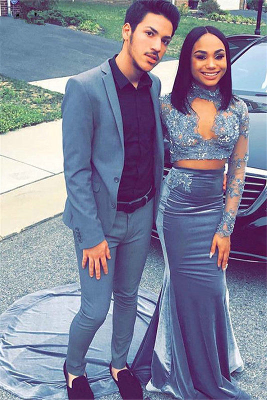 Classic Blue Slim Fit Notched Lapel Prom Suit