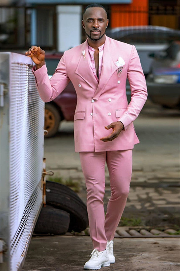 Classic Hot Pink Double Breasted Slim Fit Prom Suits