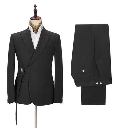 Classic Men Formal Suit Online Peak Lapel Buckle Button Suit for Men