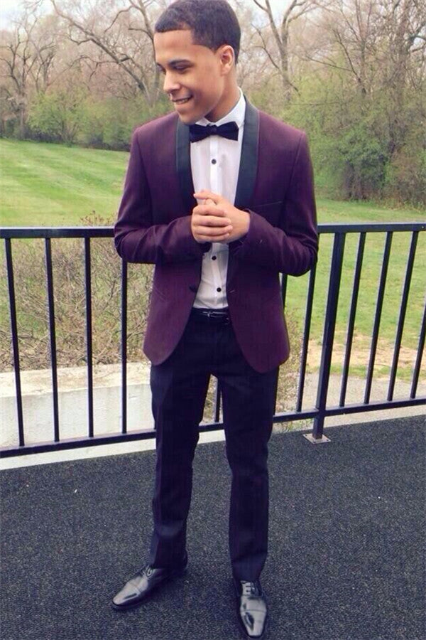 Classic Purple Men Suits Slim Fit Fit Prom Suit with Black Lapel