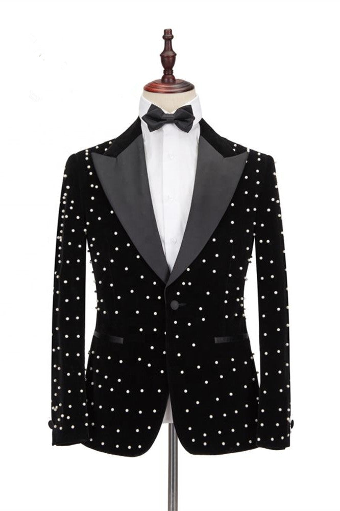 Classy Black Single Breasted Peaked Lapel Men Suits for Prom