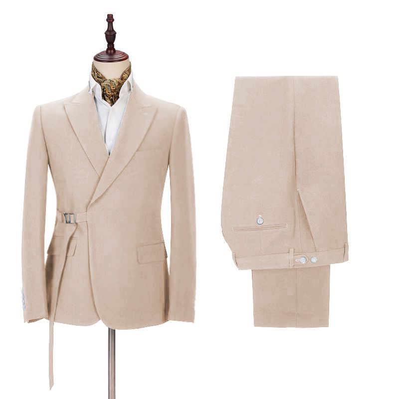 Classy Champagne Men Casual Suit for Buckle Button Formal Groomsmen