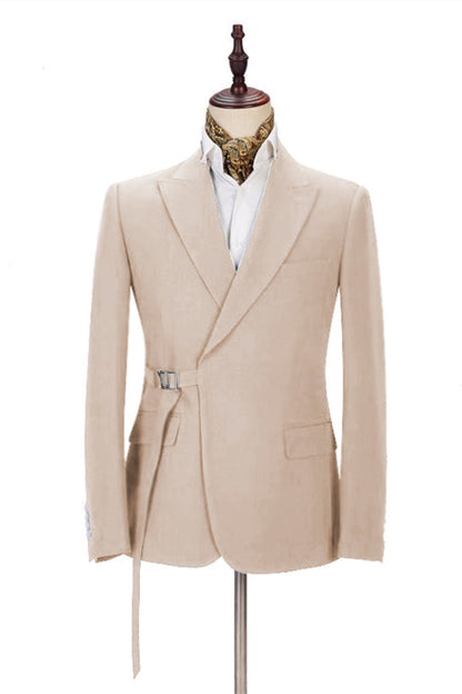 Classy Champagne Men Casual Suit for Buckle Button Formal Groomsmen